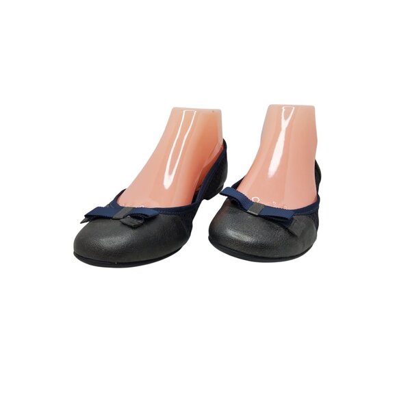 Womens BORN Bow Accent Perforated Eather & Mesh Blue, Metallic Grey Ballet Flats - Picture 4 of 8